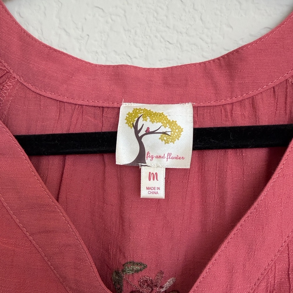 Fig & Flower dusty rose floral embroidered dress with ruffle sleeves - Picture 3 of 5